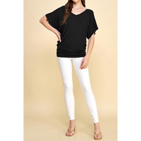 Women's Rayon Spandex Dolman Top Loose Fit V-Neck Boat Neck Casual Wear - Picture 5 of 5